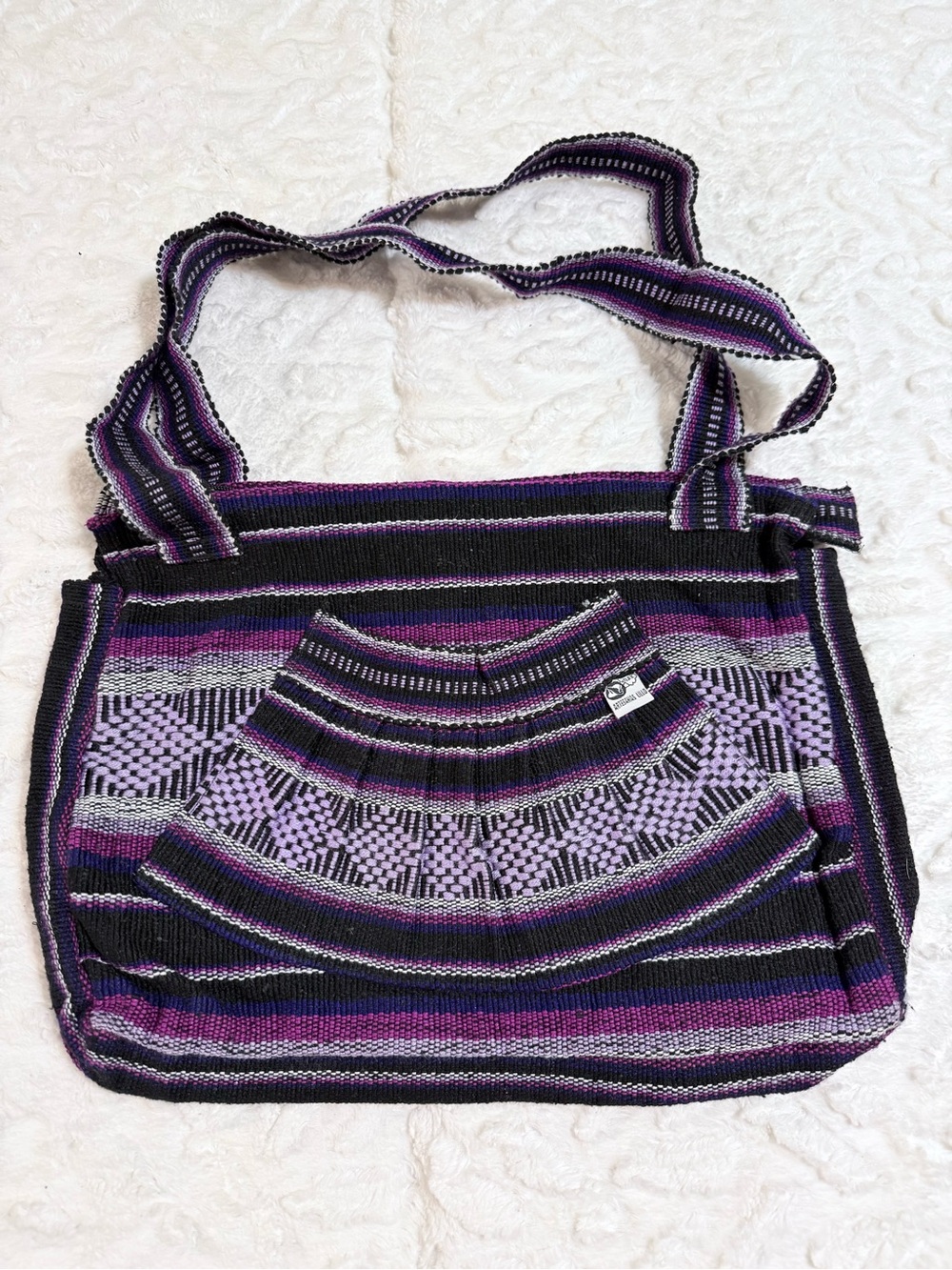 Handwoven Purple & Black Boho Shoulder Bag W/ Zipper Closure- NWOT